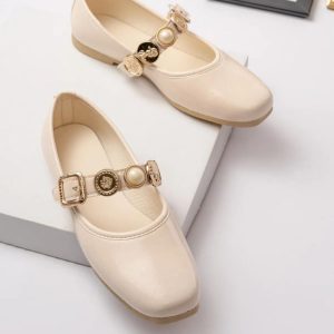 Cream Color Buckled Ballerinas – Elegant Women’s Shoes – Mary Jane Ballerinas