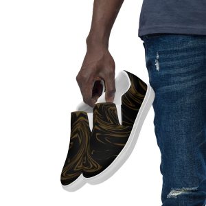 Golden Swirl Men’s Slip-On Canvas Shoes | Casual Stylish Sneakers | Comfortable Everyday Shoes | Unique Artistic Footwear