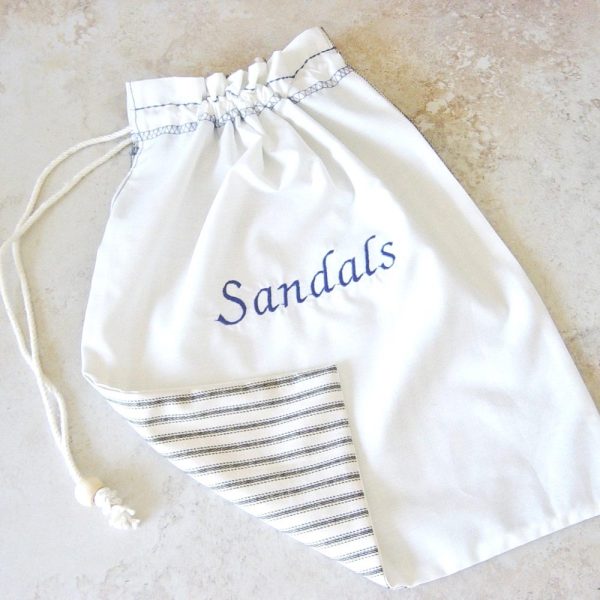 Travel Shoe Bag – Sandals Shoe Bag – Fabric Summer Shoe Bag – Travel Gift – Nautical – Embroidered Shoe Bag – Packing Bag for Sandals