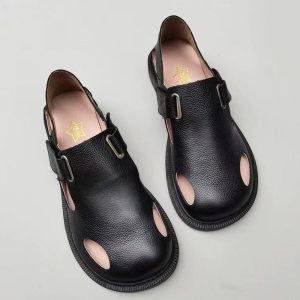 Handmade Black Leather Men’s Sandals with Adjustable Strap – Stylish Summer Footwear for Men,Men’s leather sandals,Summer footwear for men
